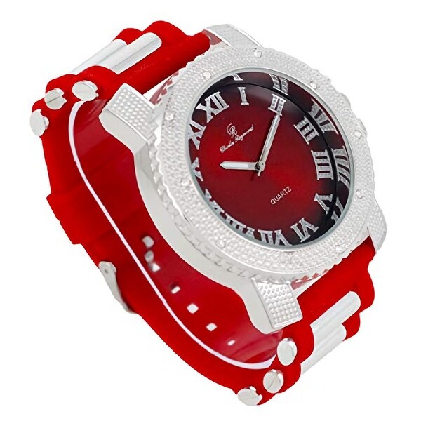 Bling-ed Out Hip Hop Rubber Bullet Band Mens Watch and Iced Cuban 
