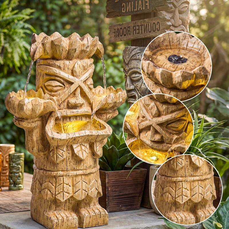 Vbal Hand Crafted Light Brown Resin Tiki Head Fountain Weather Resistant