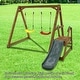preview thumbnail 2 of 5, Wood Swing Set for Backyard, 2 in 1 Outdoor Swing Set with Slide, Climbing Rope Ladder Kids Backyard Playset