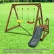preview thumbnail 2 of 5, Wood Swing Set for Backyard, 2 in 1 Outdoor Swing Set with Slide