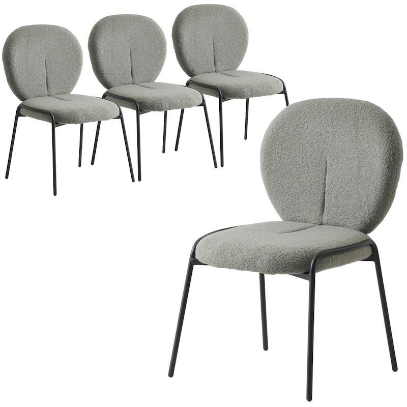Celestial Modern Boucle Dining Chairs - Upholstered Accent Side Chairs with Black Powder-Coated Iron Frame Set of 4