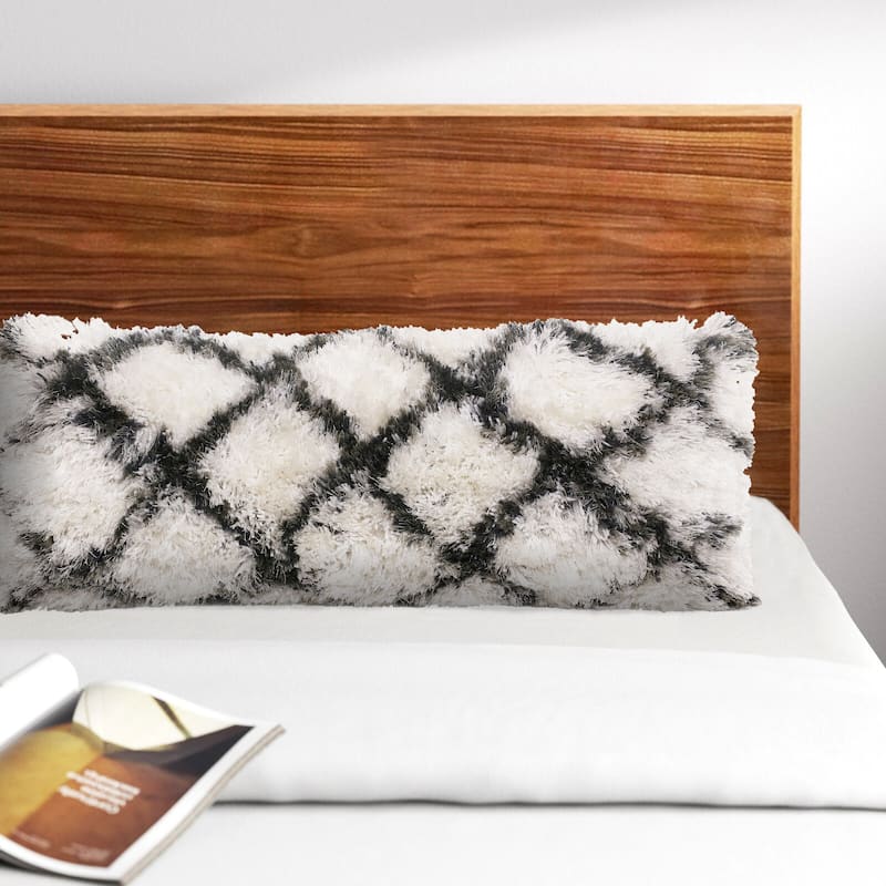 Sevita Soft Shag Glam Distressed Diamond Throw Pillow