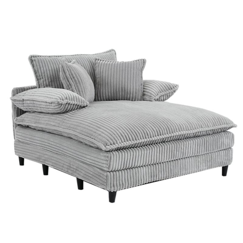 Corduroy Oversized Chaise Lounge with 4-Position Adjustable Backrest, 2 Pillows & 300lb Capacity - Convertible Sofa Bed