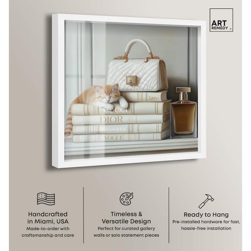 Ivory Books and Kitten Shadowbox by Art Remedy