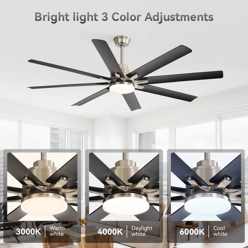 52" Reversible DC Motor Ceiling Fan with Remote/APP Control Dimmable 3-color Temperature, 8 ABS Blades Ceiling Fan Chandelier