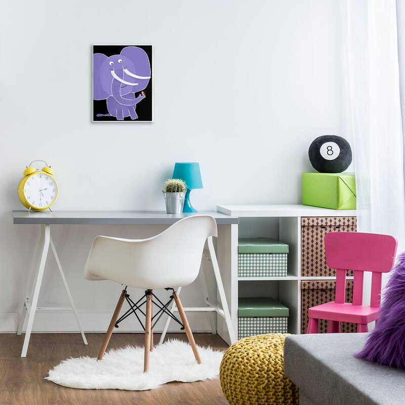 Stupell Elephant & Bird on Black Wall Plaque Art Design By Carla Daly