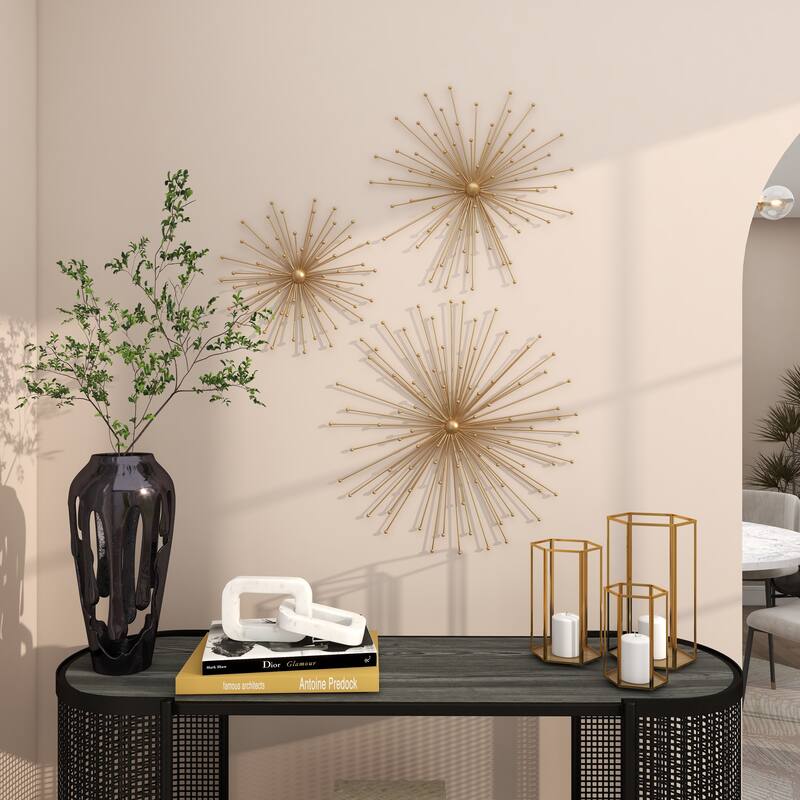 Gold Metal 3D Starburst Home Wall Decor (Set of 3)