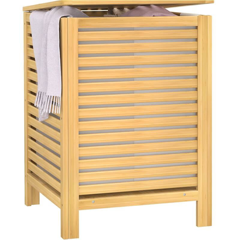 Bamboo 2-Section Laundry Hamper, 120L Large Laundry Basket with Lid and Removable Liner Bag