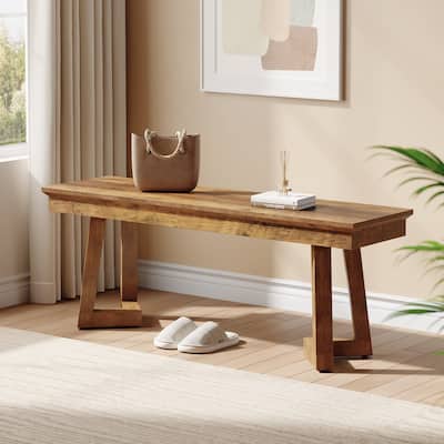 47" Farmhouse Wood Bench, Long Rustic Indoor Bench Seat with Solid Leg