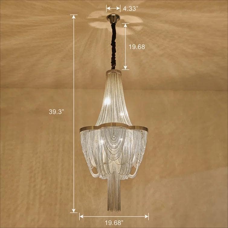 Modern 8-Light Tassel Chain Empire Chandelier With Chrome Finish