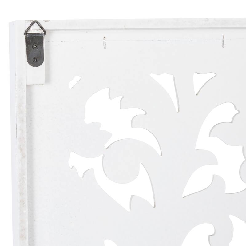 White Wood Handmade Slim Distressed Carved Panel Scroll Home Wall Decor (Set of 2)