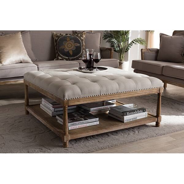 Grayson Beige Linen Square Coffee Table Ottoman On Sale Overstock 20522751 Industrial coffee table, ivinta glass coffee table with storage shelf, wood look accent furniture with simplihome avalon 35 inch wide square coffee table lift top storage ottoman, cocktail footrest stool in upholstered tanners brown faux leather for the living room, contemporary. grayson beige linen square coffee table