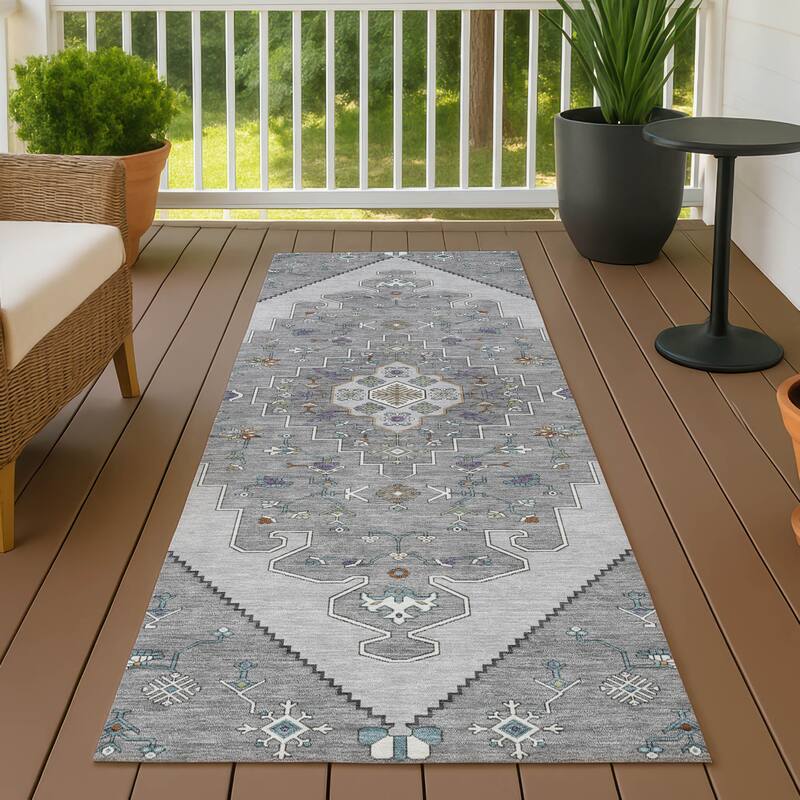 Machine Washable Indoor/ Outdoor Global Marrakesh Chantille Rug - Gray - 2'3" x 7'6"