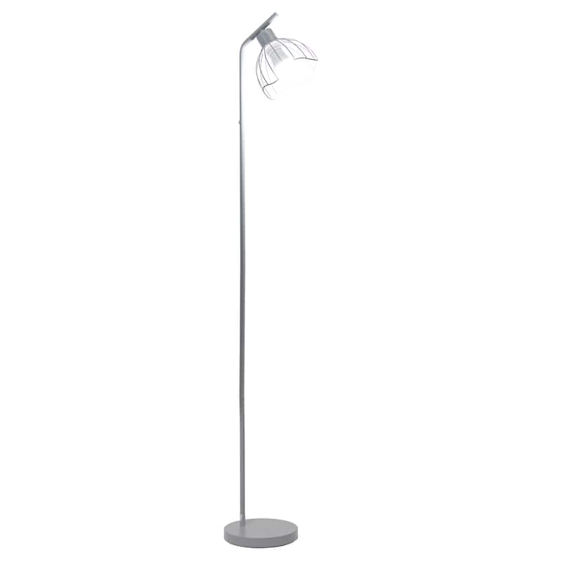 Metal Industrial Cage Floor Lamp with Curved Arm and Rotary Switch - 9.57 x 7.87 x 54.50 in. (L x W x H)