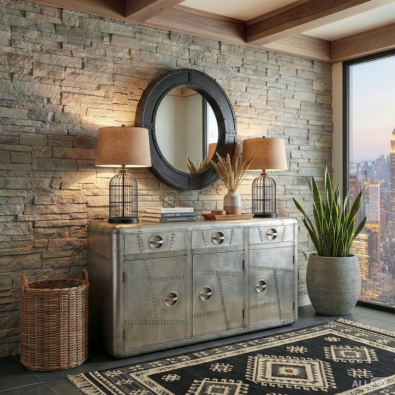 Industrial Chic Console Cabinet - Silver - Wood