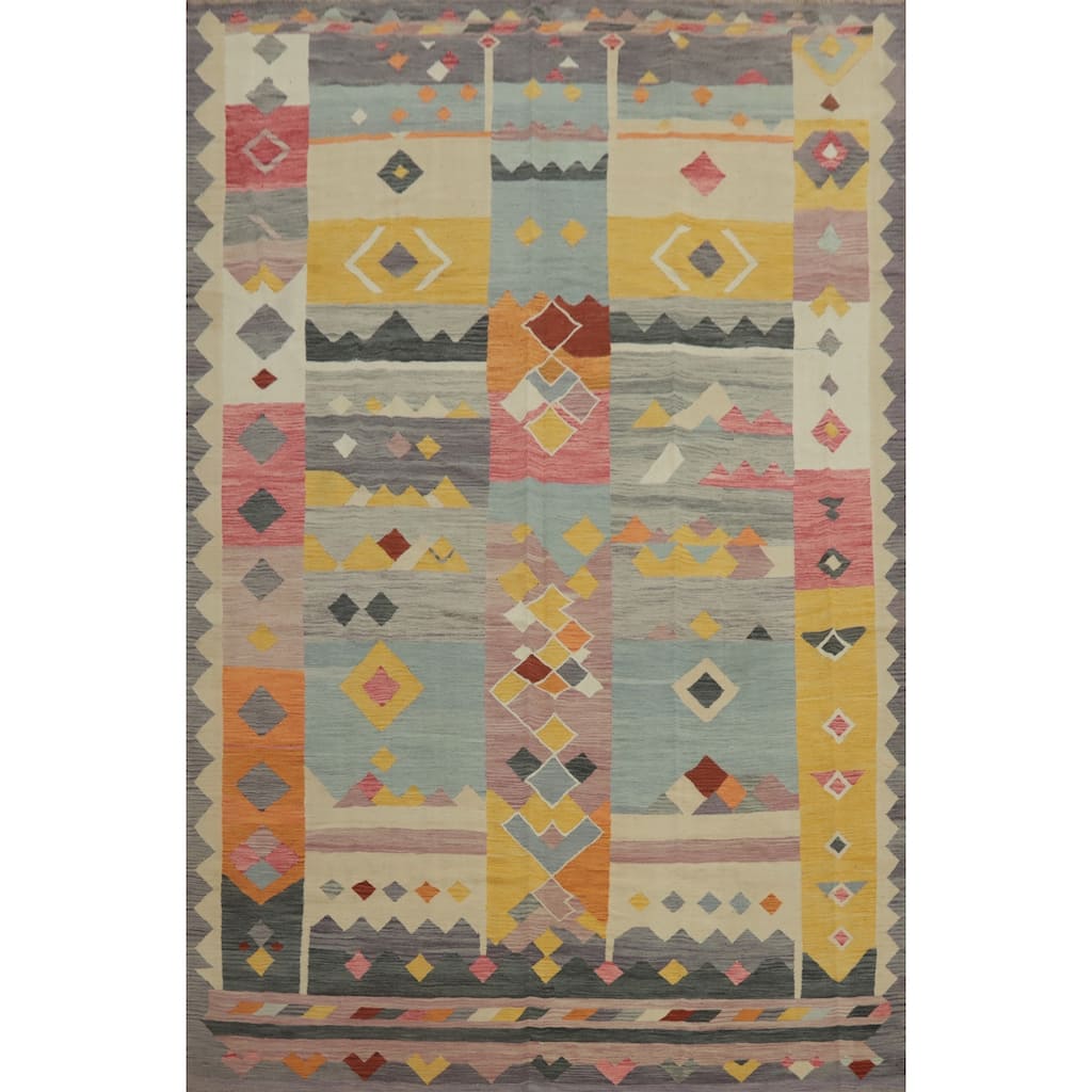 Hand Woven Southwestern Wool Multi-Colored Geometric Area Rug - 12' 11'' X 9' 6''