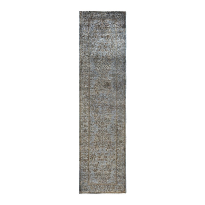 Fine Vibrance One-of-a-Kind Hand-Knotted Runner Rug - Gray, 2' 8" x 10' 4" - 2' 8" x 10' 4"