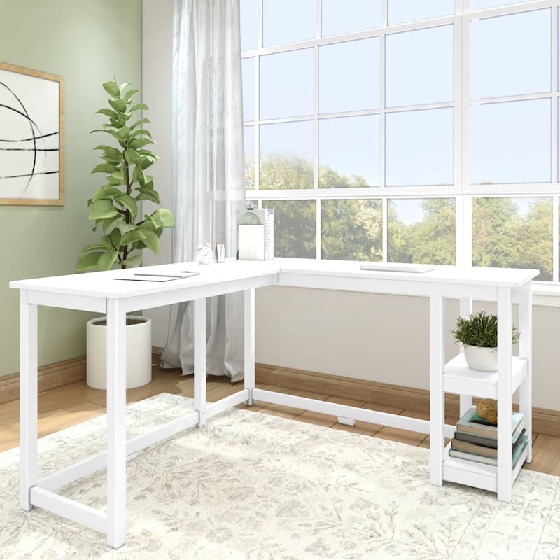 Plank and Beam Corner Desk w/ Shelves - White