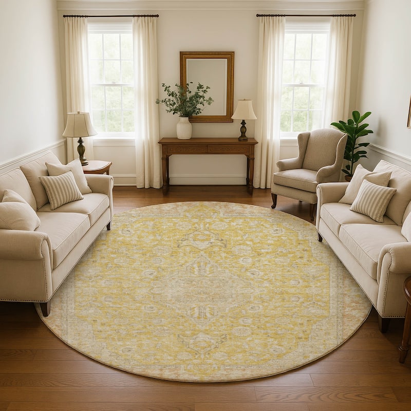 Premium Washable Super Soft Vintage Traditional Mayfield Rug - Wheat - 8' x 8'