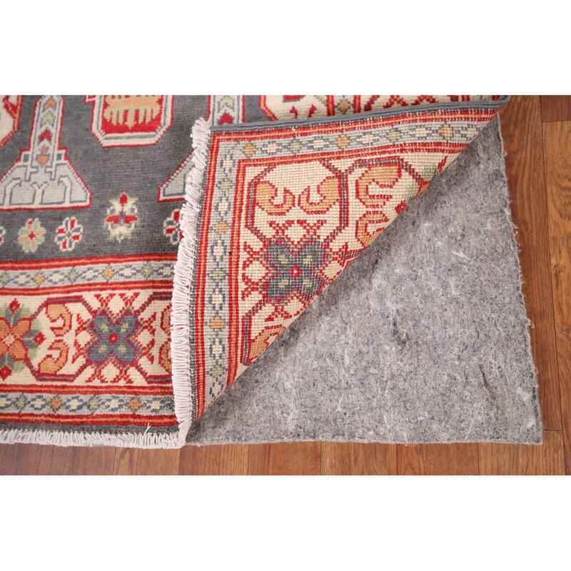 Geometric Kazak Oriental Accent Rug Handmade Grey Wool Carpet - 3'1" x 5'1"
