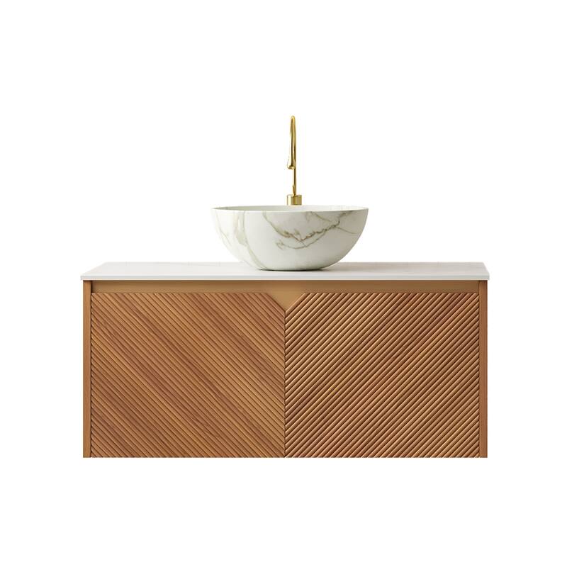 Floating Bathroom Vanity with Sintered Stone Top and Ceramic Vessel Basin