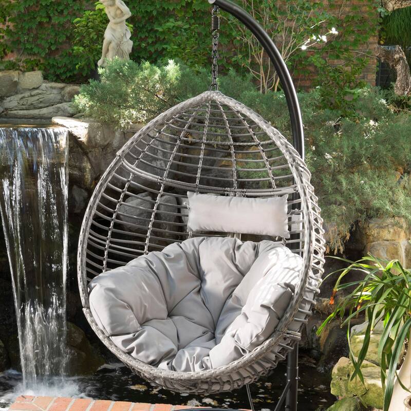Layla Wicker Hanging Chair by Christopher Knight Home - Gray