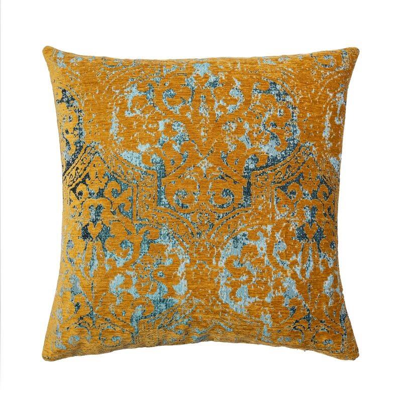 Austin Horn Classics Paloma Decorative Pillow 22"x22", Chenille Jacquard Fabric Knife Edge - Gold - Feather Down