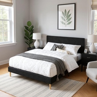 Upholstered Platform Bed Frame, Velvet, Wood Support, Modern