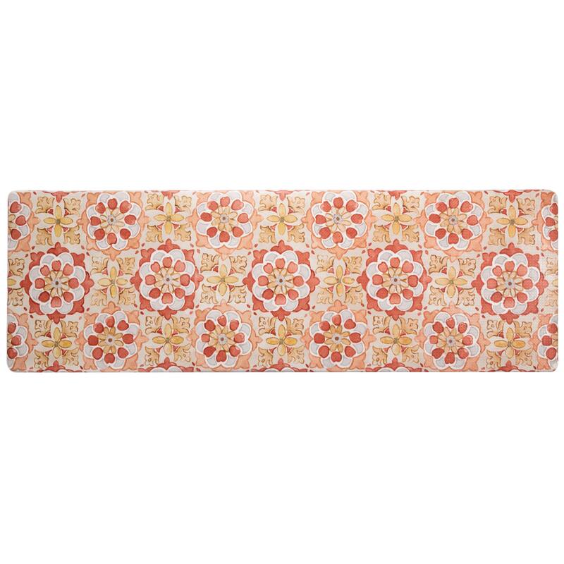 SoHome Cozy Living Turkish Tile Spice Floral Anti-Fatigue Kitchen Mat, Red/Yellow - 17.5"x55"