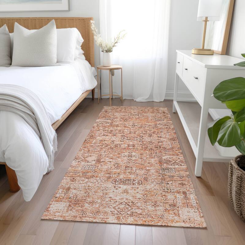 Machine Washable Indoor/ Outdoor Chantille Traditional Vintage Rug - Salmon - 2'3" x 7'6"
