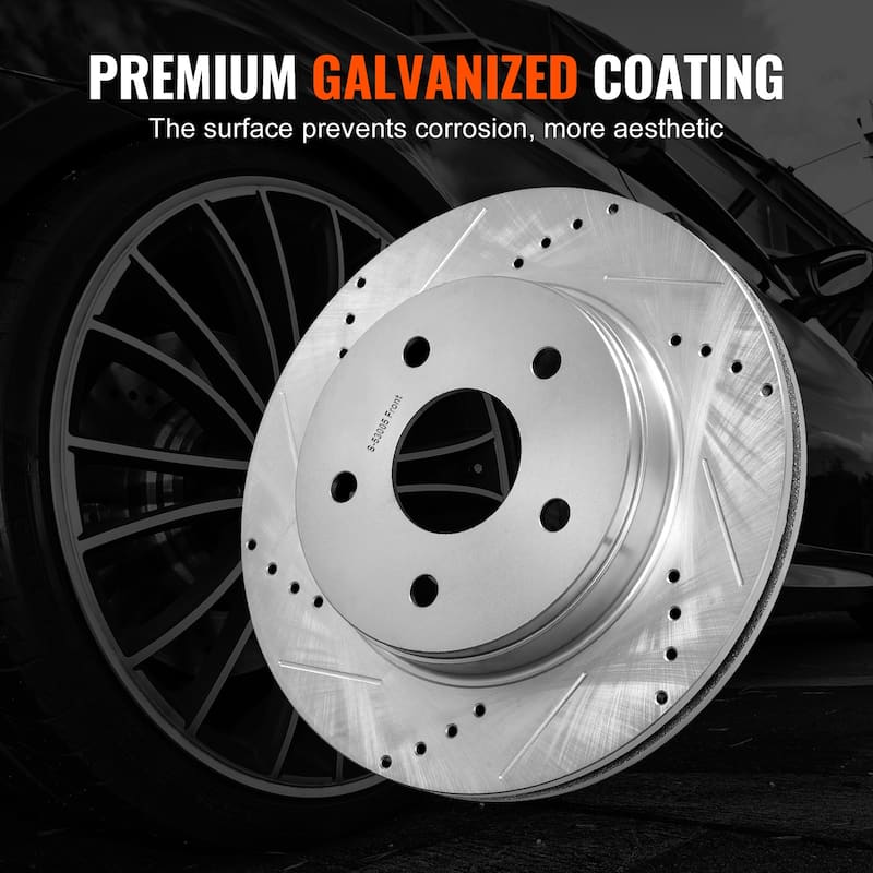 Front and Rear Brake Kit Drilled and Slotted Brake Rotors Ceramic Brake Pads Replacement
