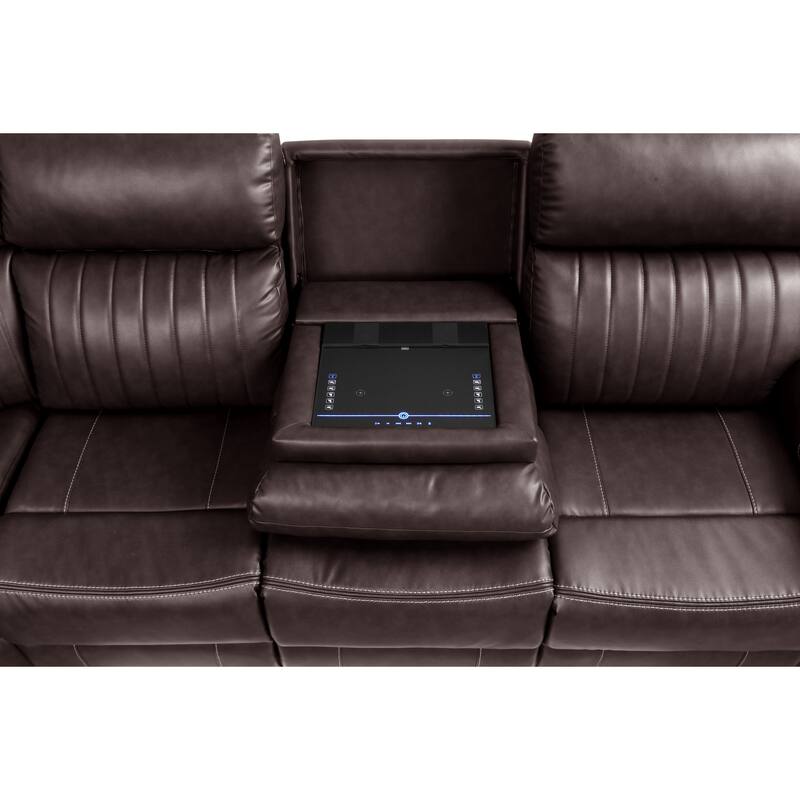 Aviator Modern & Contemporary Sectional Sofa Made with Wood & Built in LED Lights, Bluetooth Speakers & Cup Holders