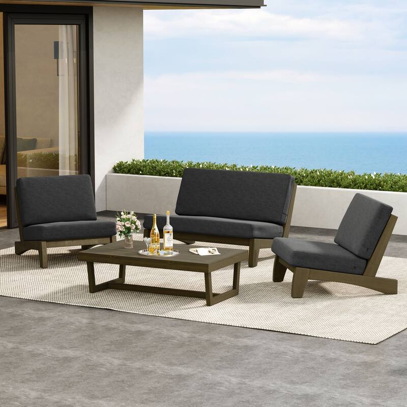 Patio 4 Pieces Teak Wood Conversation Set With Coffee Table