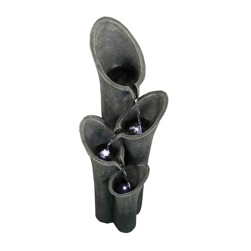 33 1/2-inch High Curved Cascading Outdoor Water Fountain w/LED Lights