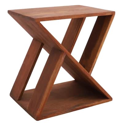 Nordic Style Teak Slatted Stool and End Table - 11.8" L x 15.7" W x 17.7" H