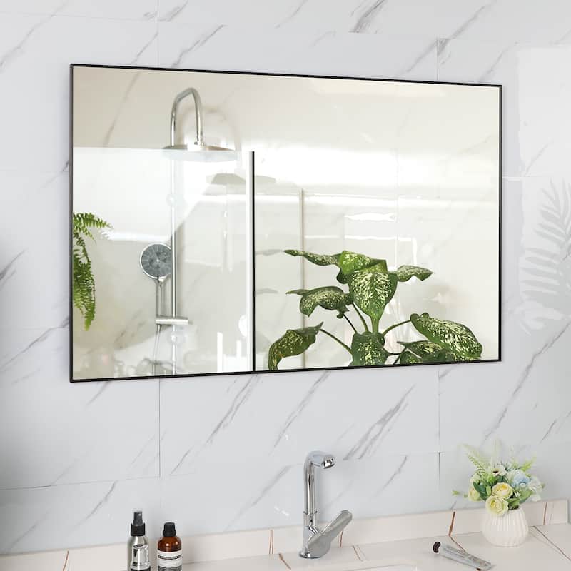 Modern Black Bathroom Mirror with Aluminum Frame