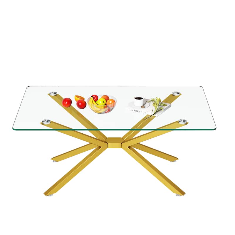 39.37" Rectangular Tempered Glass Coffee Table, Stylish Design with Metal Legs, Coffee Table for Living Room