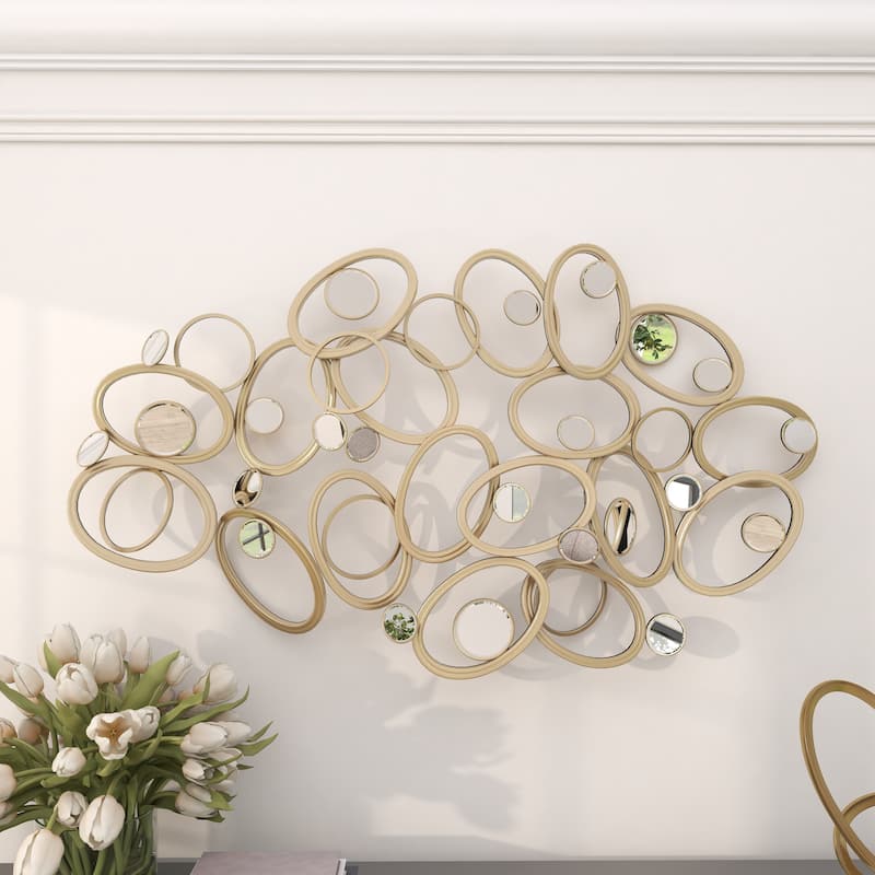 Silver Metal Overlapping Oval Geometric Home Wall Decor with Round Mirrored Accents