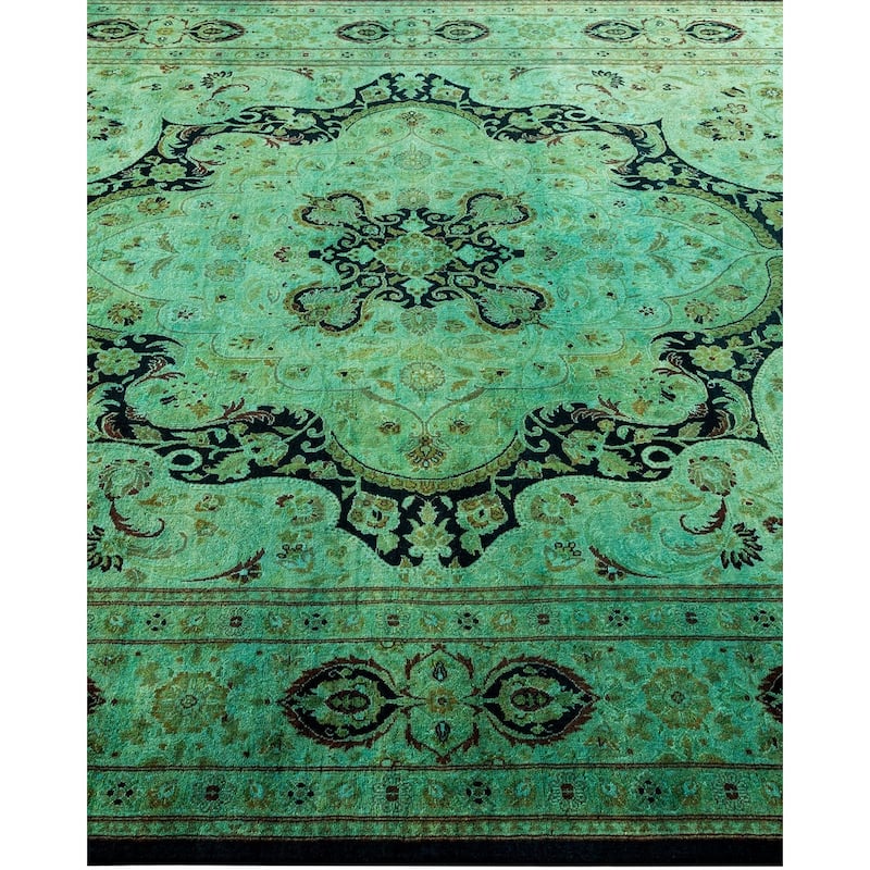 Overton Hand Knotted Wool Vintage Inspired Modern Contemporary Overdyed Green Area Rug - 6' 0" x 8' 9"