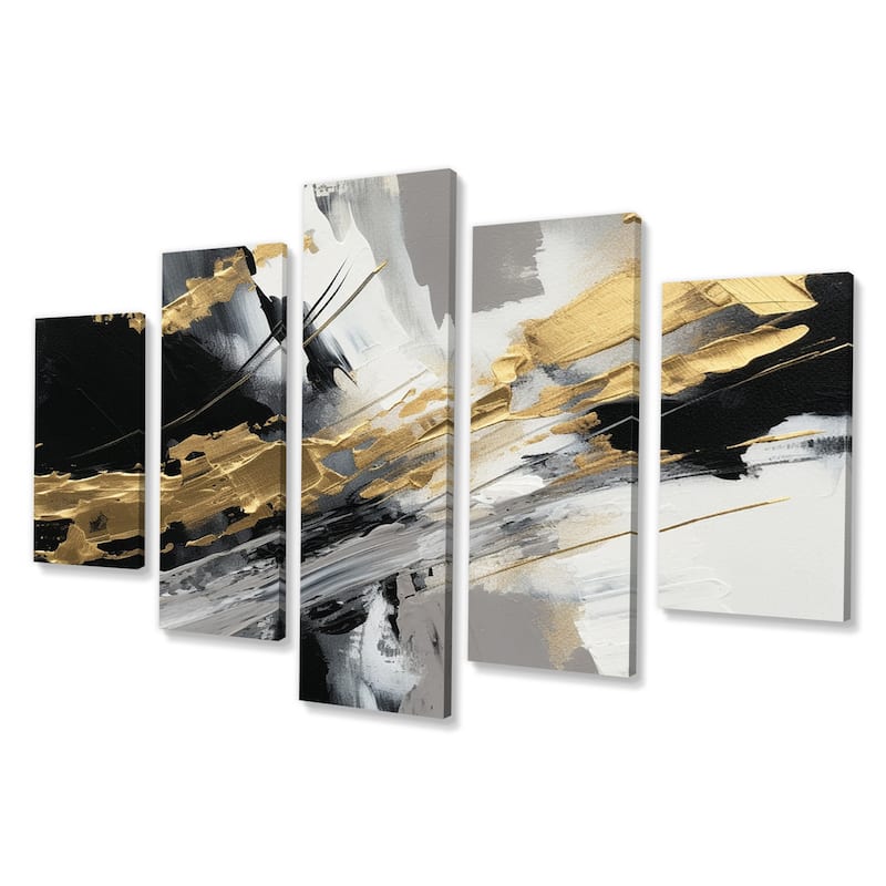 Designart "Golden River Wildness Abstract Gold And Black" Abstract Multipanel Canvas Wall Art set