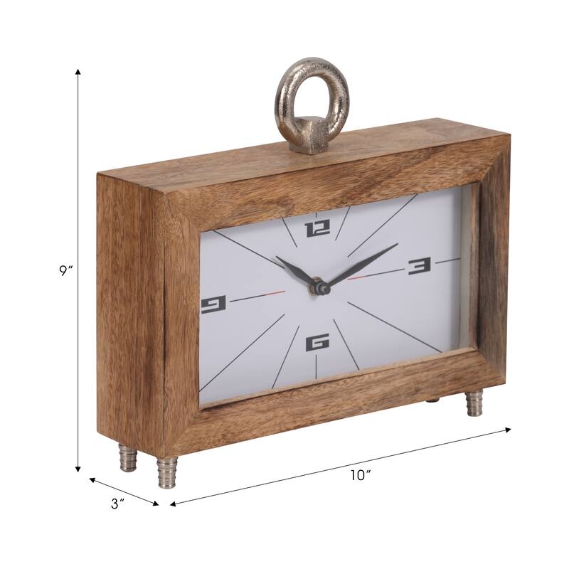 Sagebrook Home Elegance 10" Modern Rectangle Brown Table Clock, Wood, Aluminum, Glass & MDF - 10" x 3" x 9"