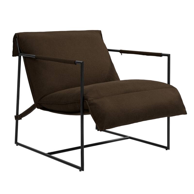 Mid-century Metal Sling Upholstered Armchair with Lengthen Upholstered