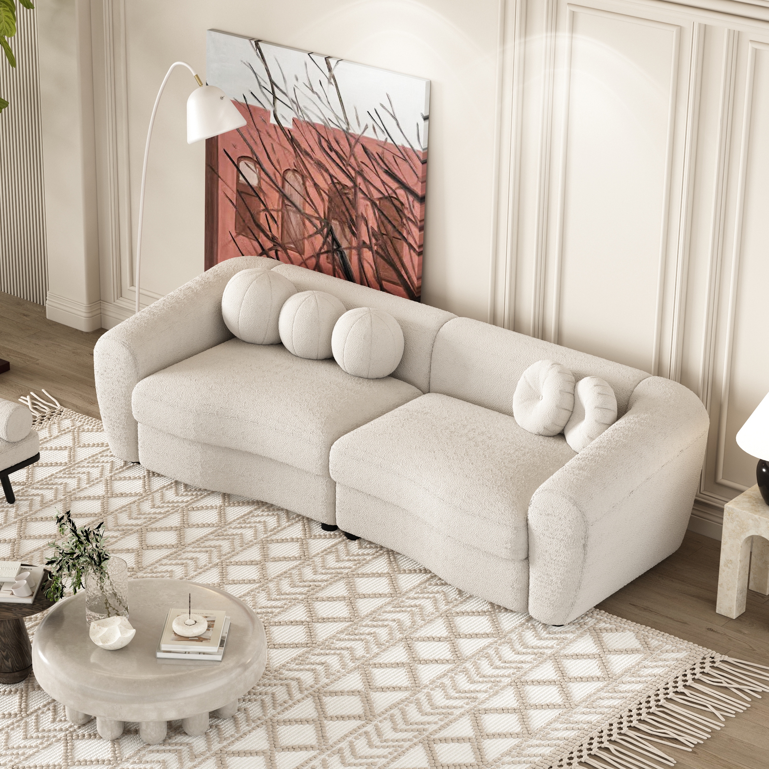 Beige couch with white pillows new arrivals