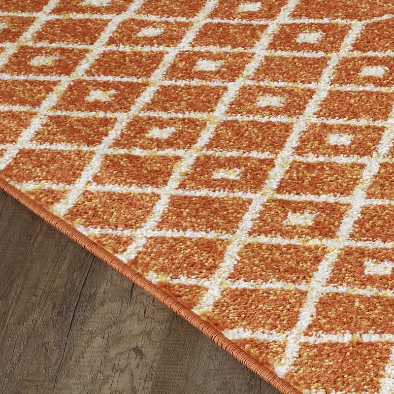 Totti Grid Orange/Cream 3x5 Geometric Rug - 3' x 5' Rectangular - 3' x ...