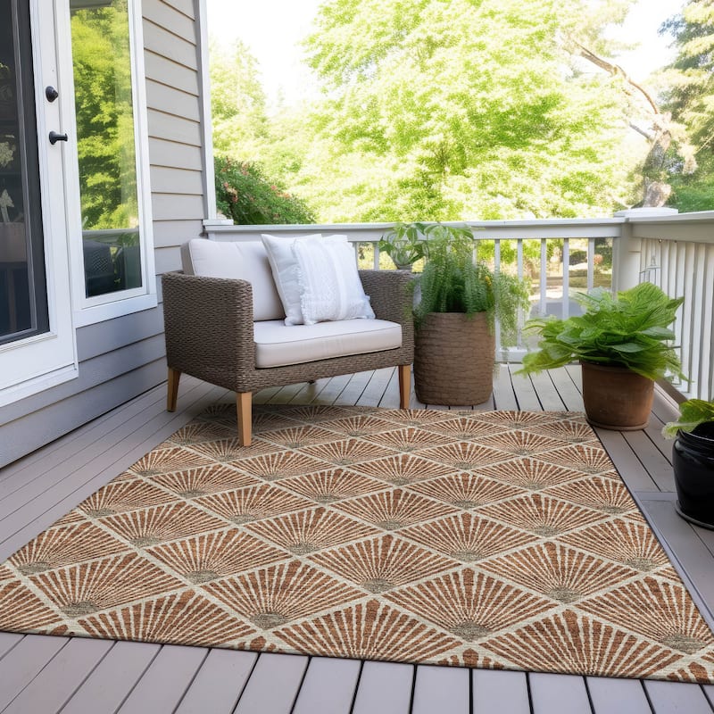 Machine Washable Indoor/ Outdoor Chantille Modern Shells Rug - Paprika - 8' x 10'