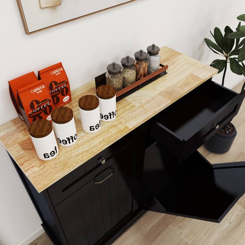 Two-Compartment Tilt-Out Trash Cabinet Kitchen Trash Cabinet w/2 Drawers