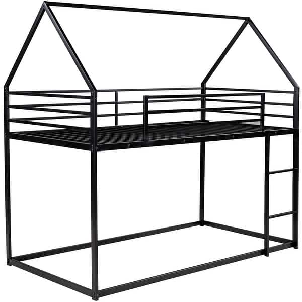 slide 2 of 18, Twin Over Twin Metal Bunk Bed, Playhouse Bunk Beds w/Safety Guardrail & Ladder, Metal Twin Bunk Bed Frame, No Box Spring Needed Black - Twin