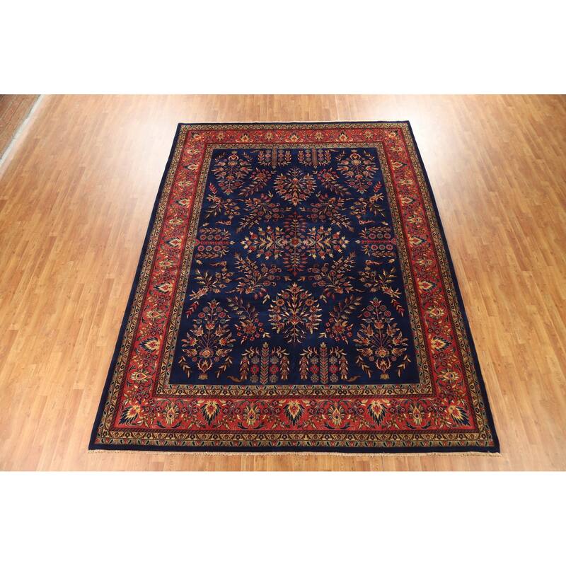 Hand Knotted Oriental 100% Wool Carpet Traditional All-Over Navy Blue & Blues Sarouk Area Rug - 12' 0'' X 8' 11''
