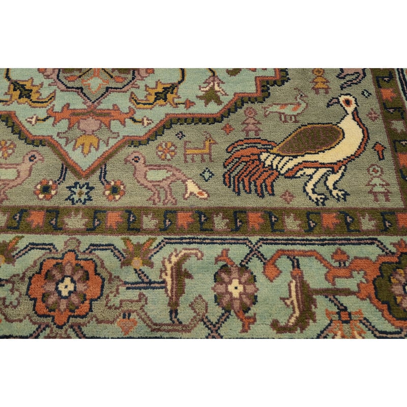 Hand Knotted Oriental 100% Wool Carpet Transitional Floral Navy Blue & Blues Oushak Area Rug - 9' 9'' X 7' 11''