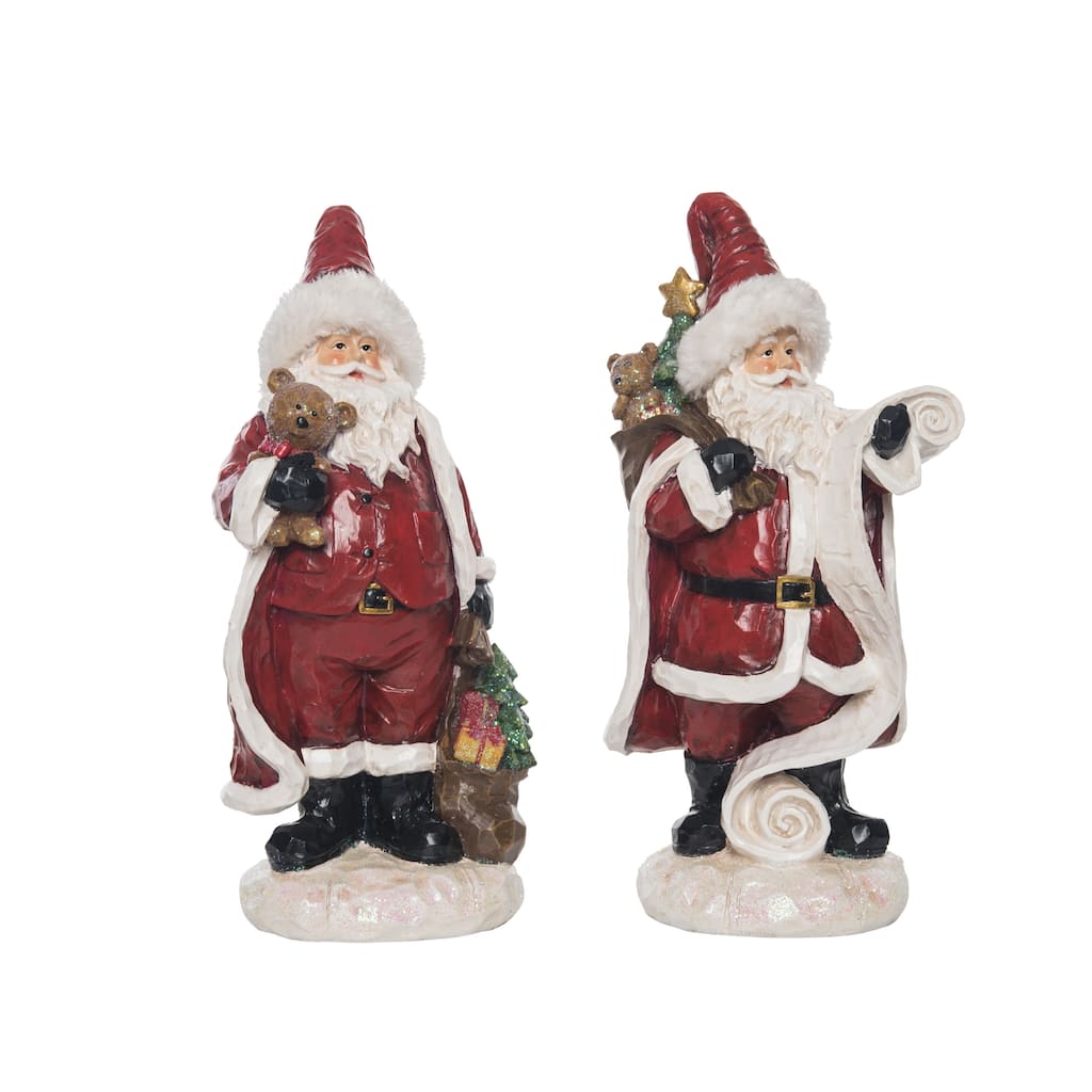 Transpac Resin Furry Hat Santa Set of 2 Christmas Home Decorations